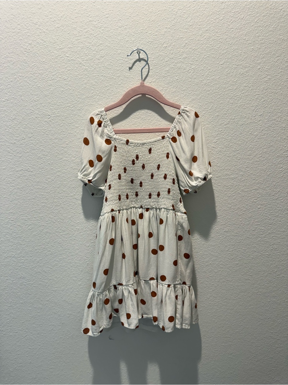 GB girls White Dress with Brown Polka Dots
